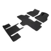 Five-piece black rubber car floor mat set arranged flat (front driver and passenger mats plus rear mats).