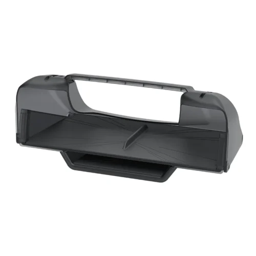 Gray plastic storage organizer with a top carry handle and a pull-out lower tray/drawer.