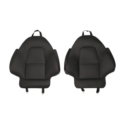 Two black car seats side by side, shown from the back with headrests and lower cushions visible.