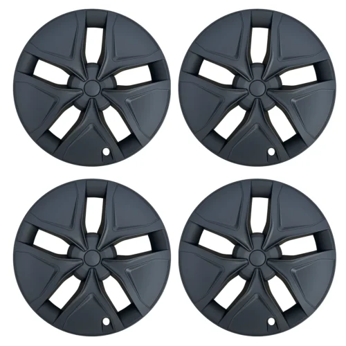 Set of four dark gray wheel covers with a five-spoke design, arranged in a 2x2 grid.