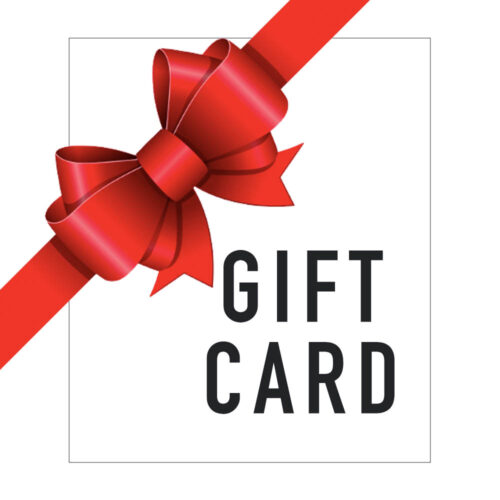 Gift card graphic with bold 'GIFT CARD' text and a diagonally placed red ribbon bow.
